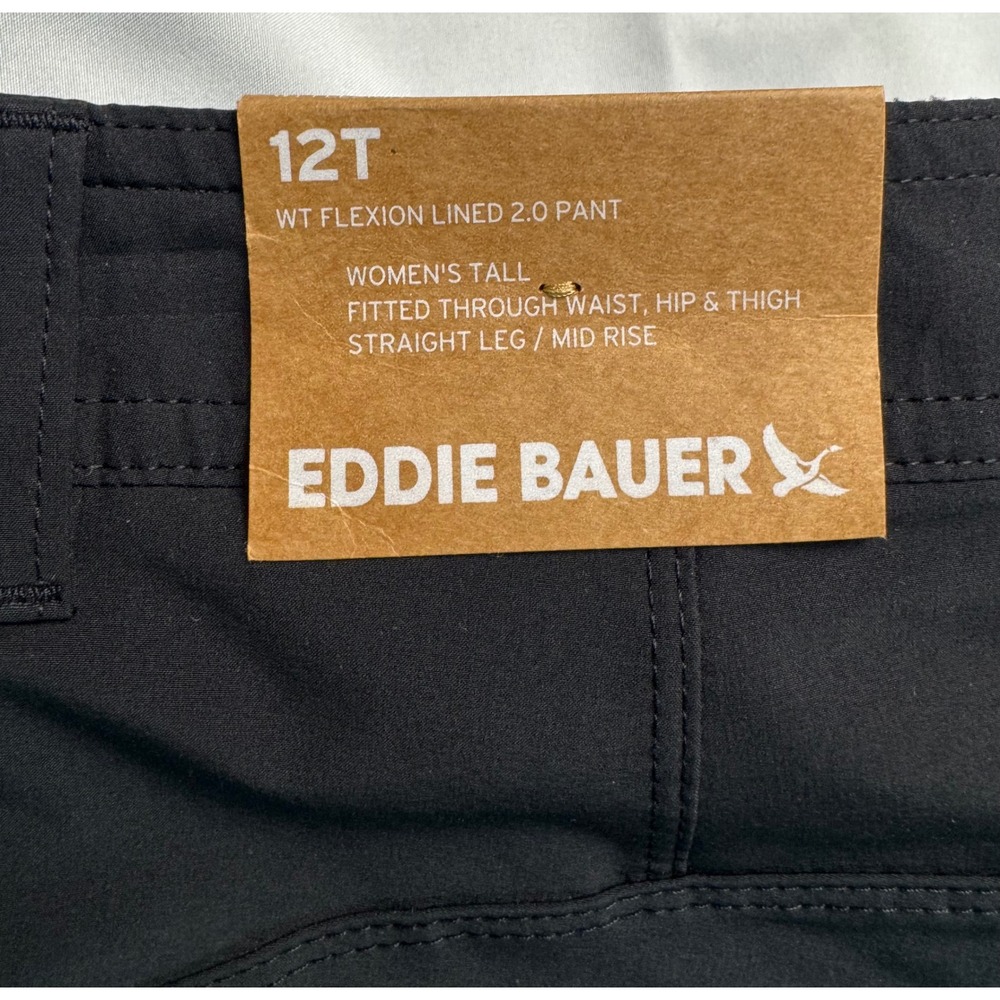 Eddie Bauer WT Flexion Lined 2.0 Pant Womens 12T Black Straight Leg Mid Rise NWT - Picture 2 of 16